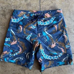 Patagonia Blue and Brown Board Shorts Swimwear Size 30 Men